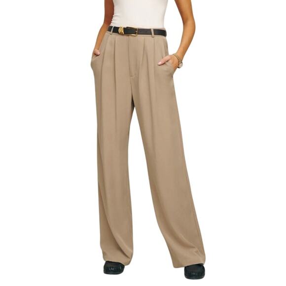 Reformation Pants - Reformation Mason high waist wide leg Pants tan size 12